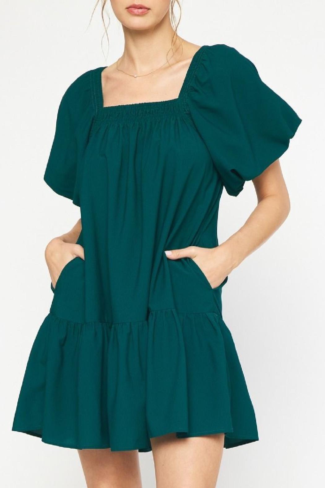 Puff Sleeve Solid Dress Product Image