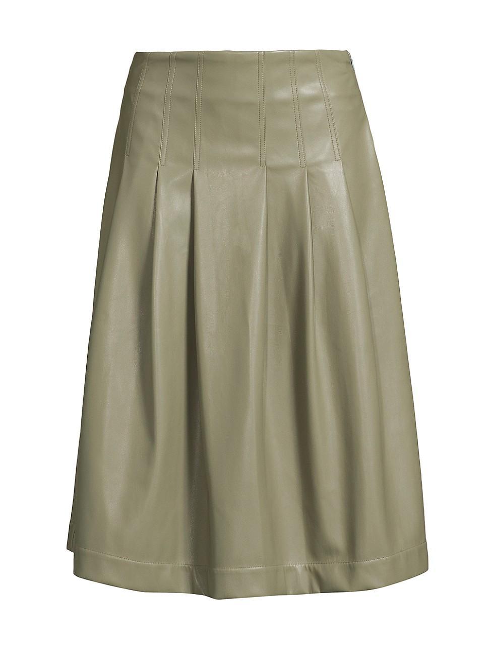 Womens Faux-Leather Pleated Midi-Skirt Product Image