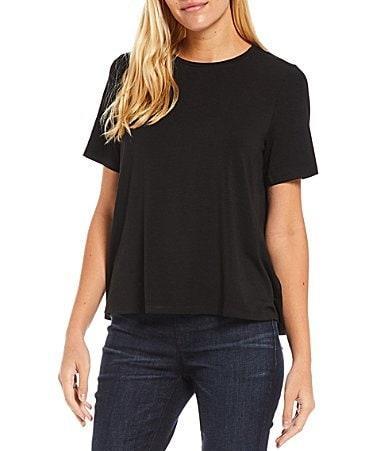 Eileen Fisher Tencel Lightweight Jersey Crew Neck Short Sleeve Shirt Product Image