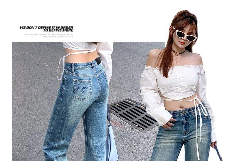 Mid Waist Washed Flared Jeans (Various Designs) Product Image