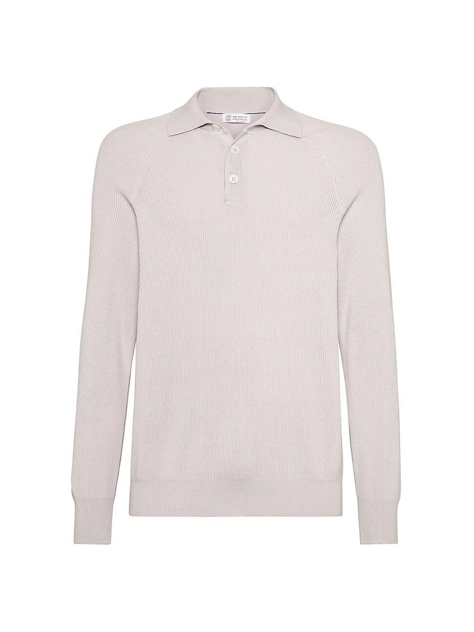 Mens Cotton English Rib Knit Polo Shirt with Long Raglan Sleeves Product Image