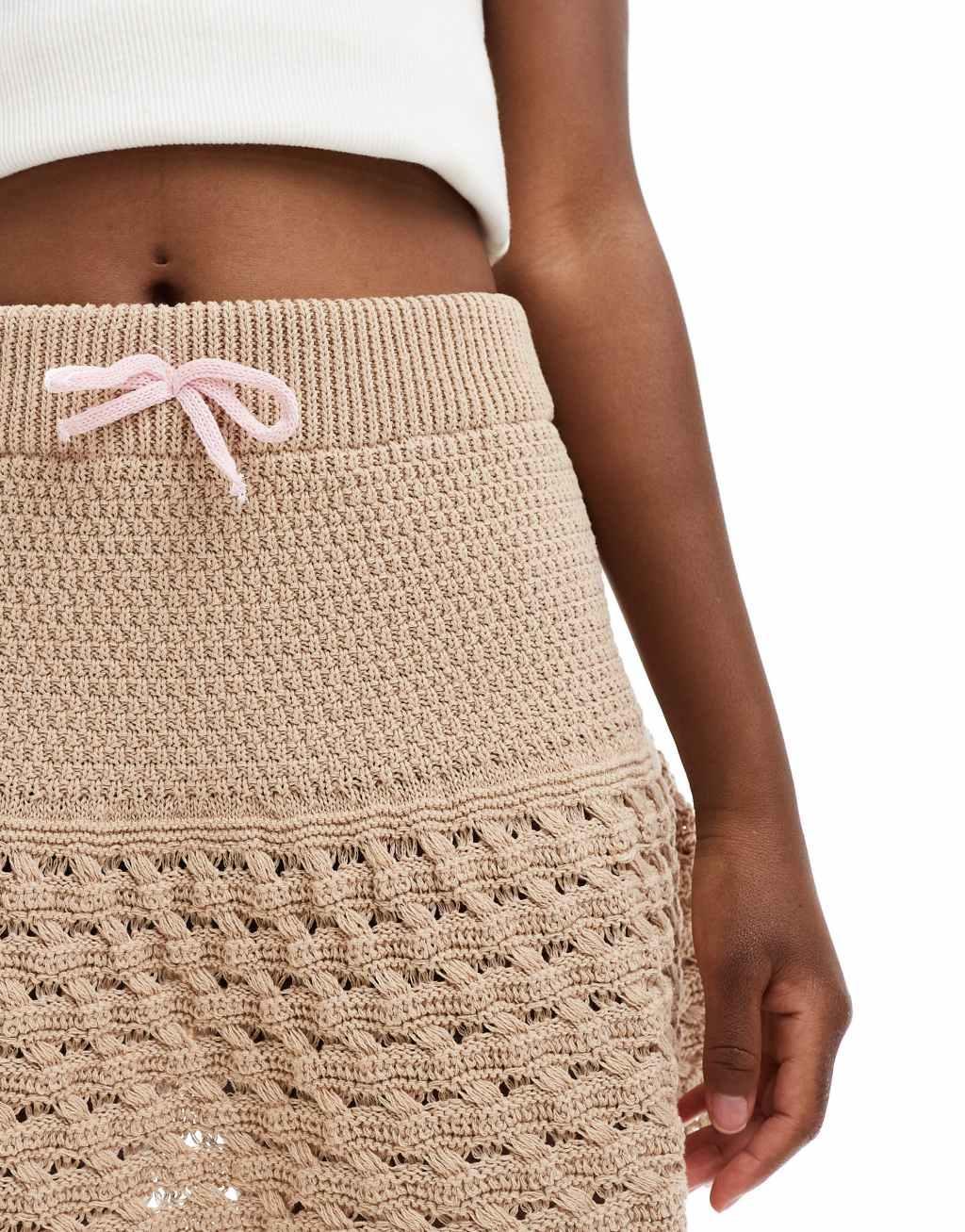 ASOS DESIGN knitted mini skirt with frill in mocha Product Image