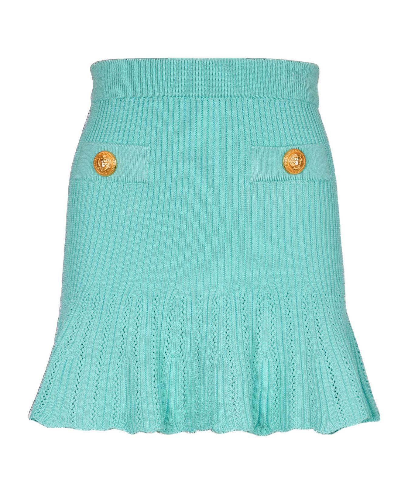 BALMAIN Peplum-hem Knitted Mini Skirt In Blue Product Image