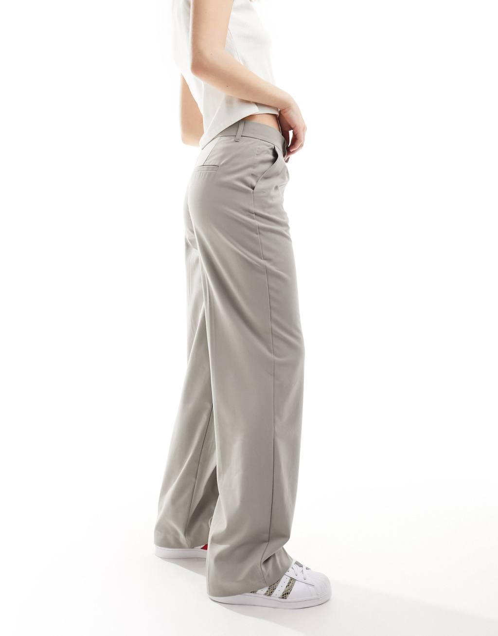 Pull&Bear high waisted tailored pants in stone Product Image