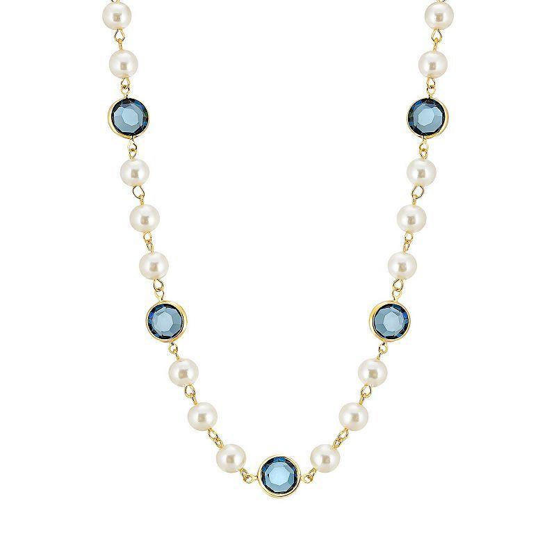 1928 Gold Tone Simulated Pearl & Crystal Strandage Necklace, Womens, Blue Product Image