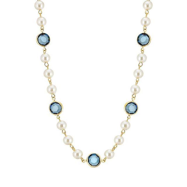 1928 Gold Tone Simulated Pearl & Crystal Strandage Necklace, Womens, Dark Blue Product Image