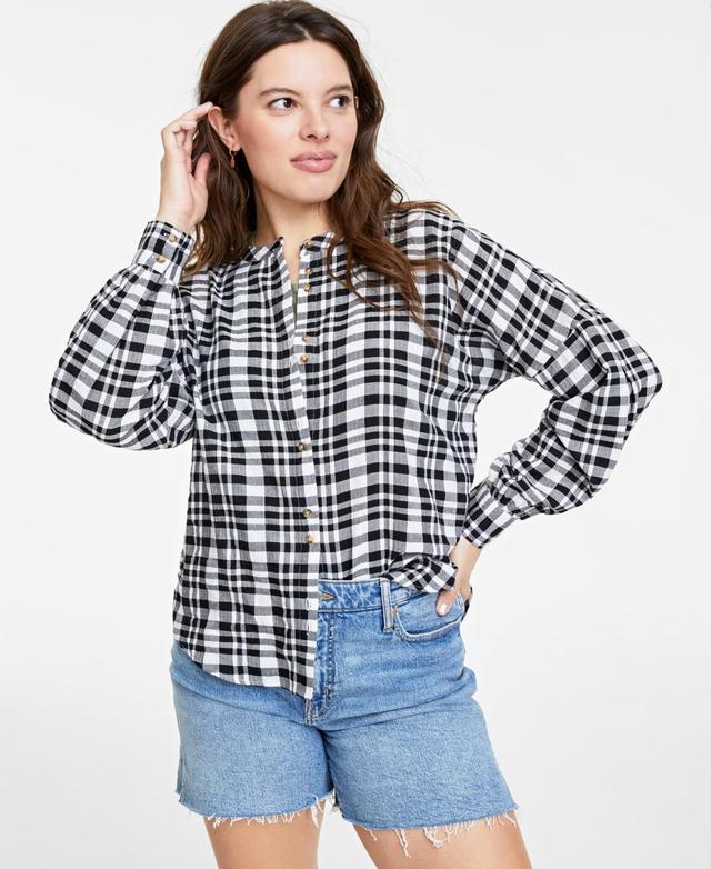 On 34th Womens Plaid Pleated-Sleeve Shirt, Created for Macys Product Image