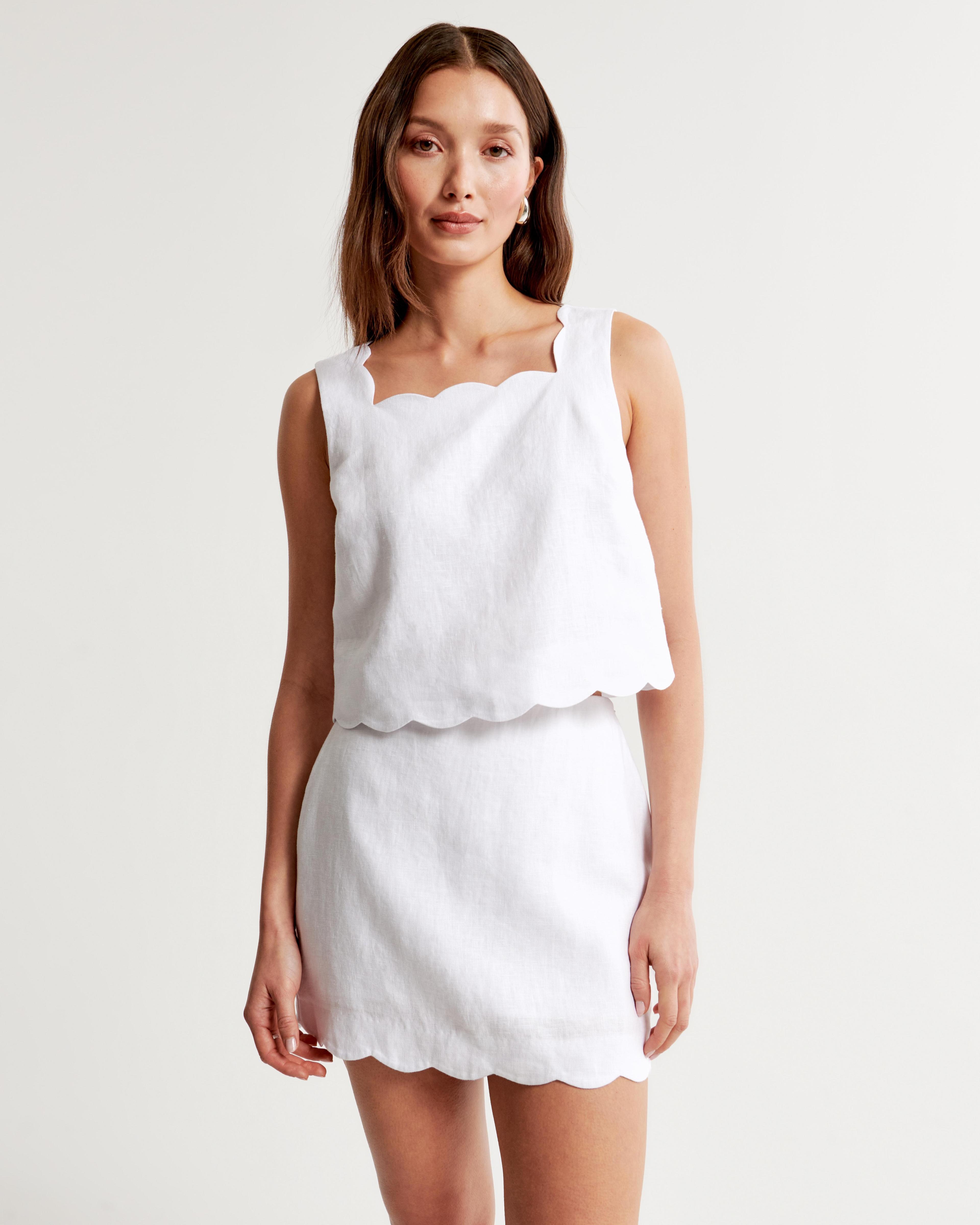 Premium Linen Scallop-Hem Mini Skort Product Image