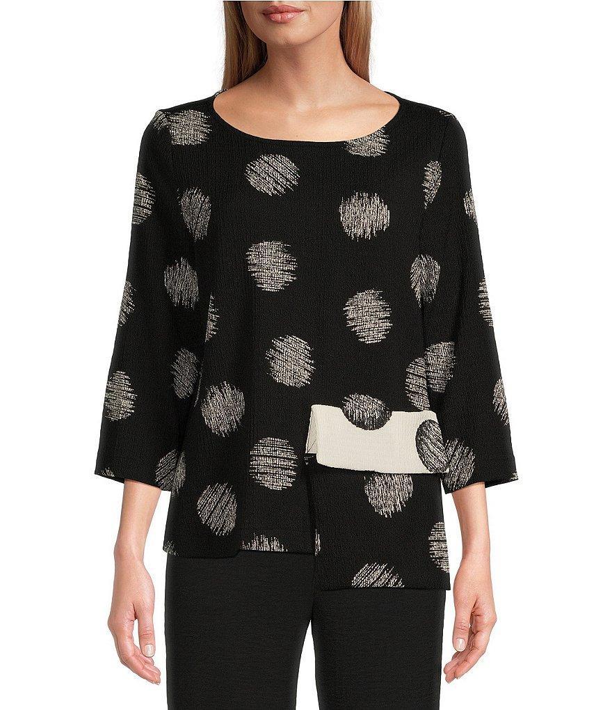 IC Collection Woven Dotted Mixed Print Crew Neck 3/4 Sleeve Top Product Image