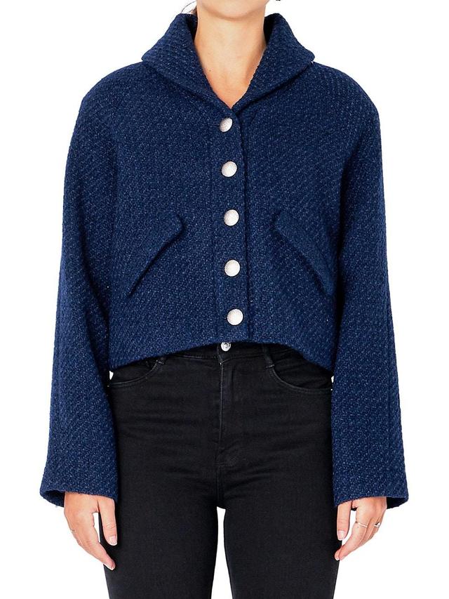 Womens Boucle Tweed Buttoned Bomber Product Image