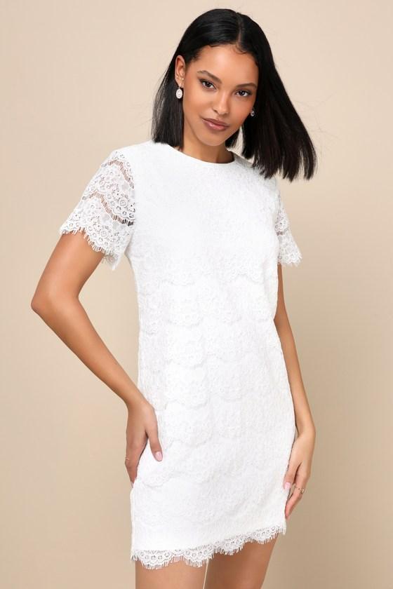 Take Me to Brunch Ivory Lace Shift Dress Product Image