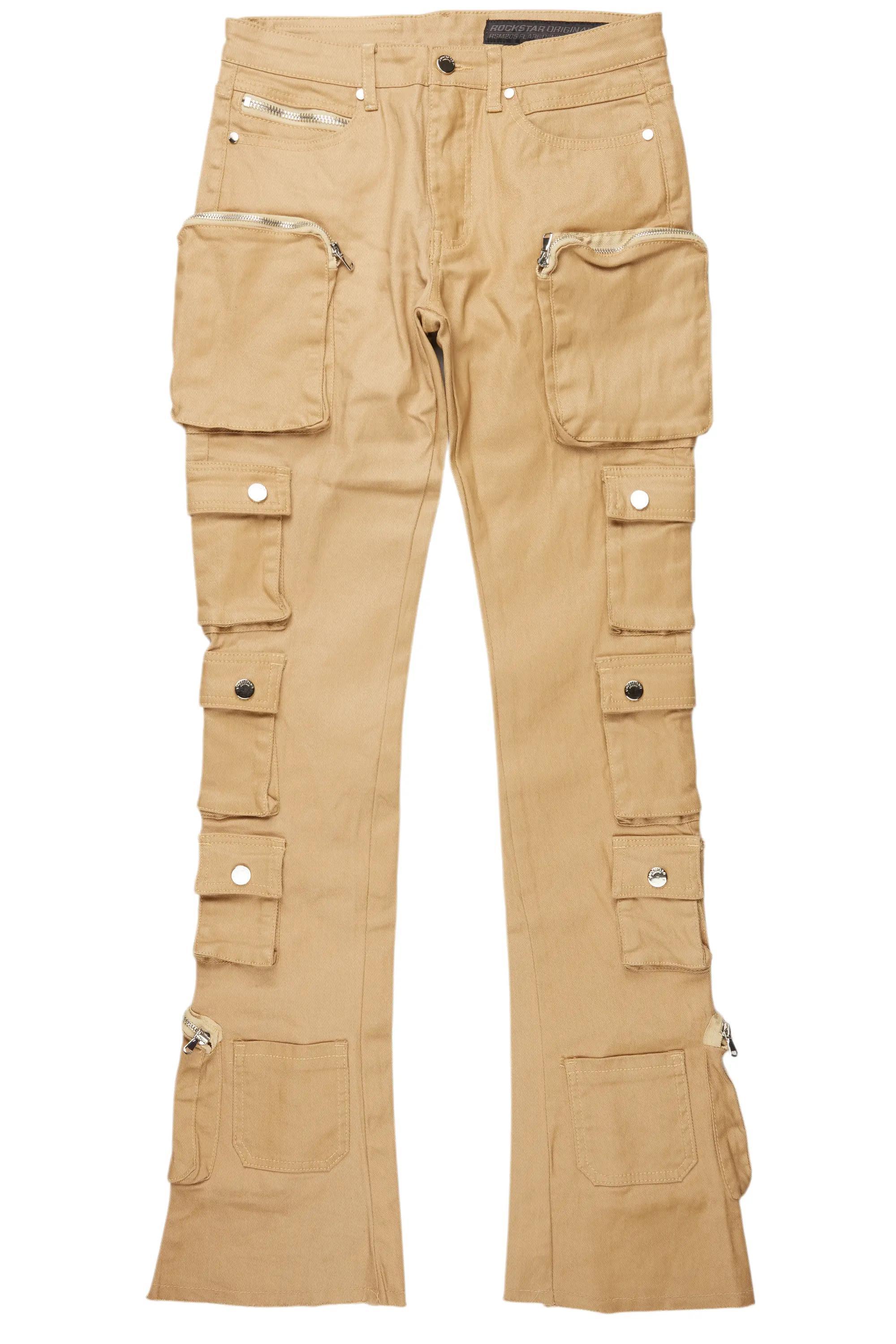 Konrad Beige Coated Stacked Flare Jean Male Product Image