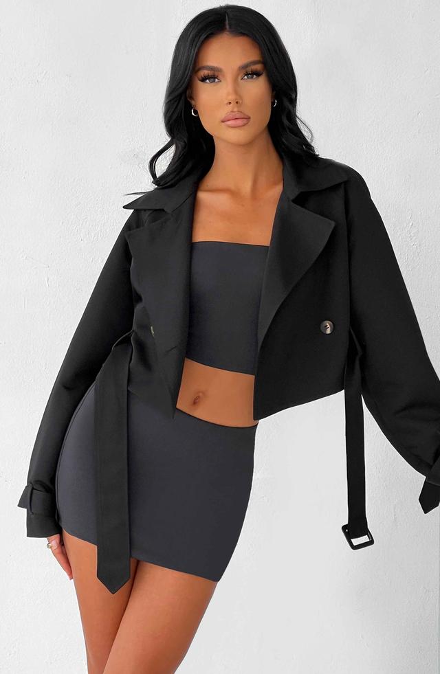 Caprice Cropped Trench Coat - Black Product Image