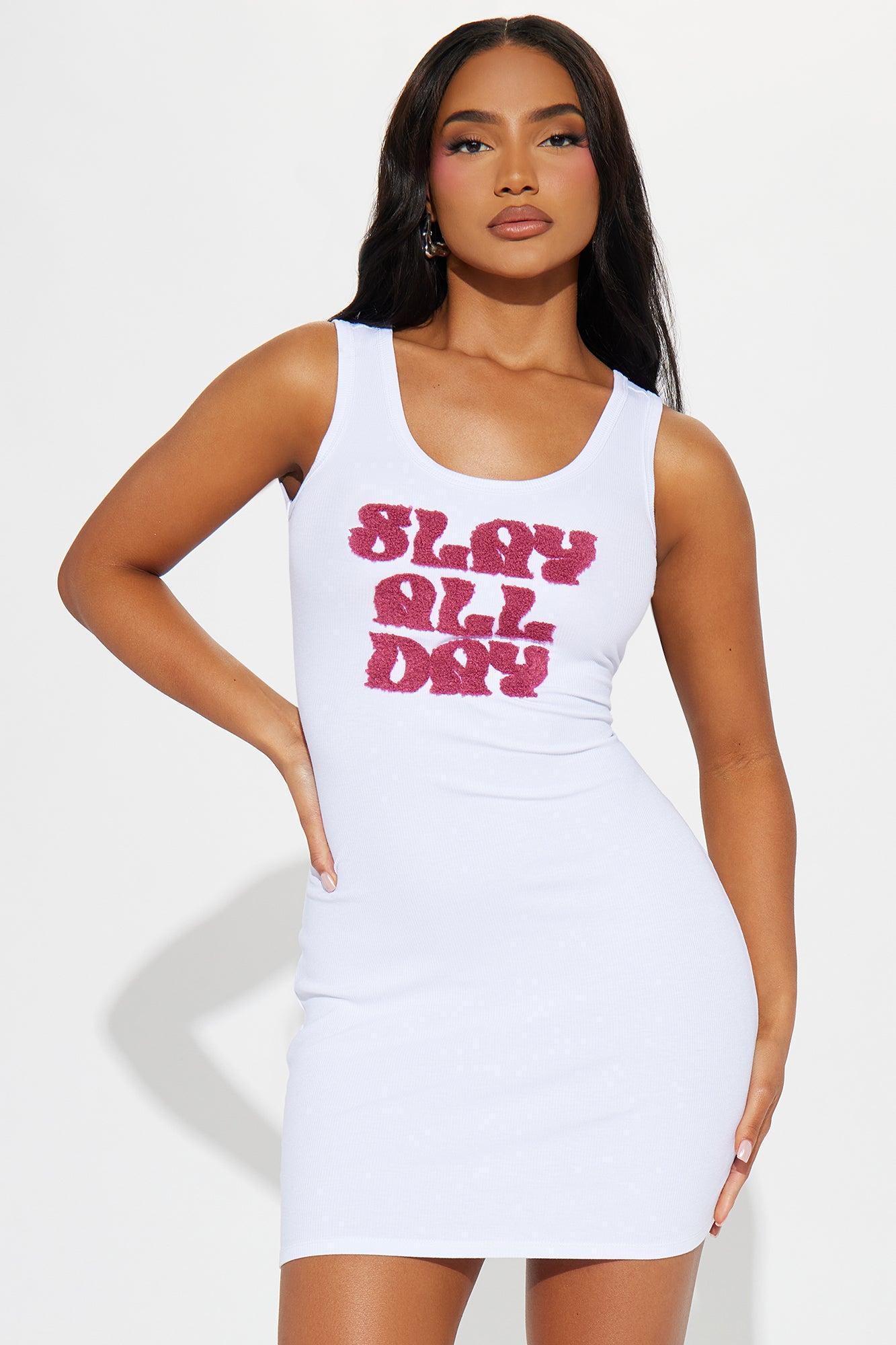 Slay All Day Ribbed Micro Mini Dress - White Product Image