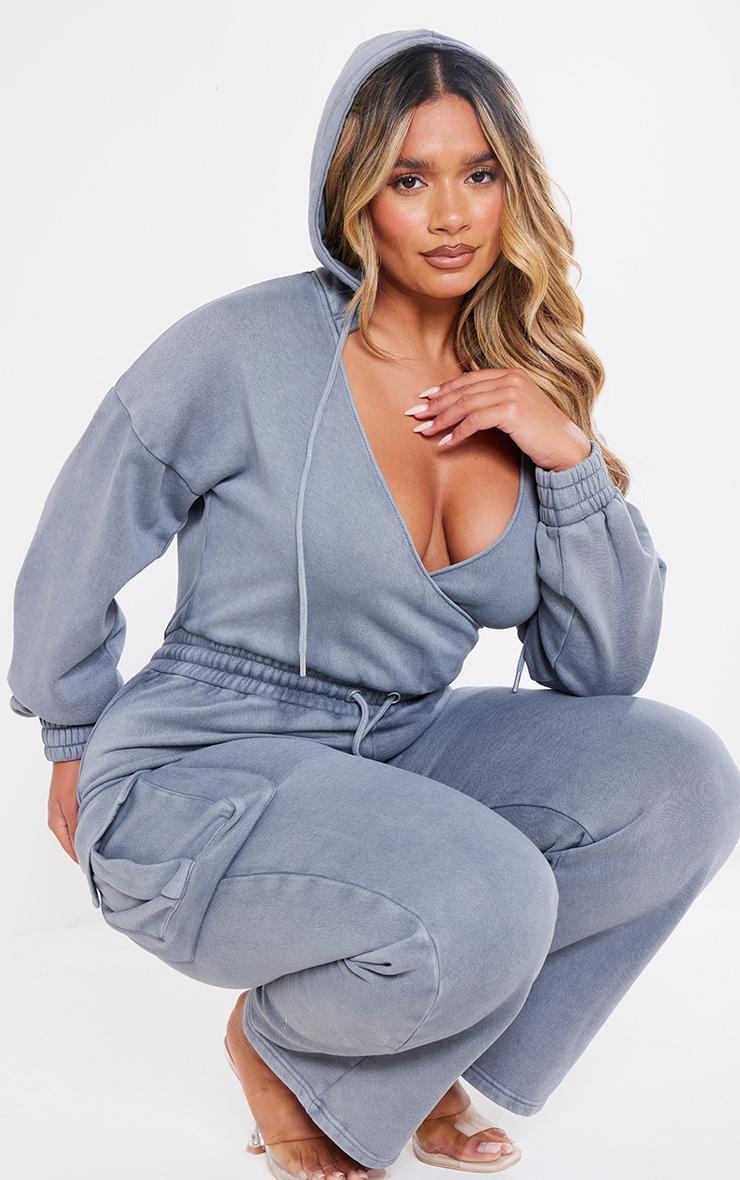 Shape Charcoal Washed Sweat Plunge Neck Jumpsuit Product Image