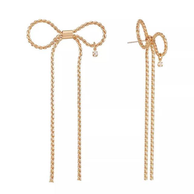 Berry Jewelry Gold Tone Long Bow Chain Earrings, Womens, None Product Image