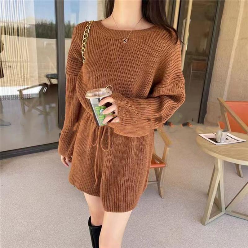 Long-Sleeve Knit Wide Leg Romper Product Image