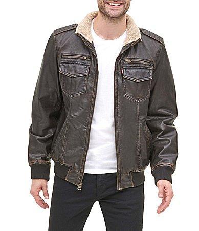 Levis Long Sleeve Faux LeatherSherpa Military Bomber Jacket Product Image