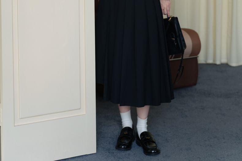 High Waist Plain Midi A-Line Skirt Product Image