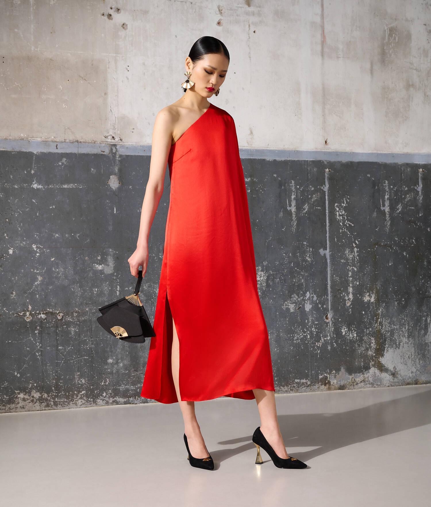 ONE-SHOULDER DRAPED SATIN DRESS Product Image