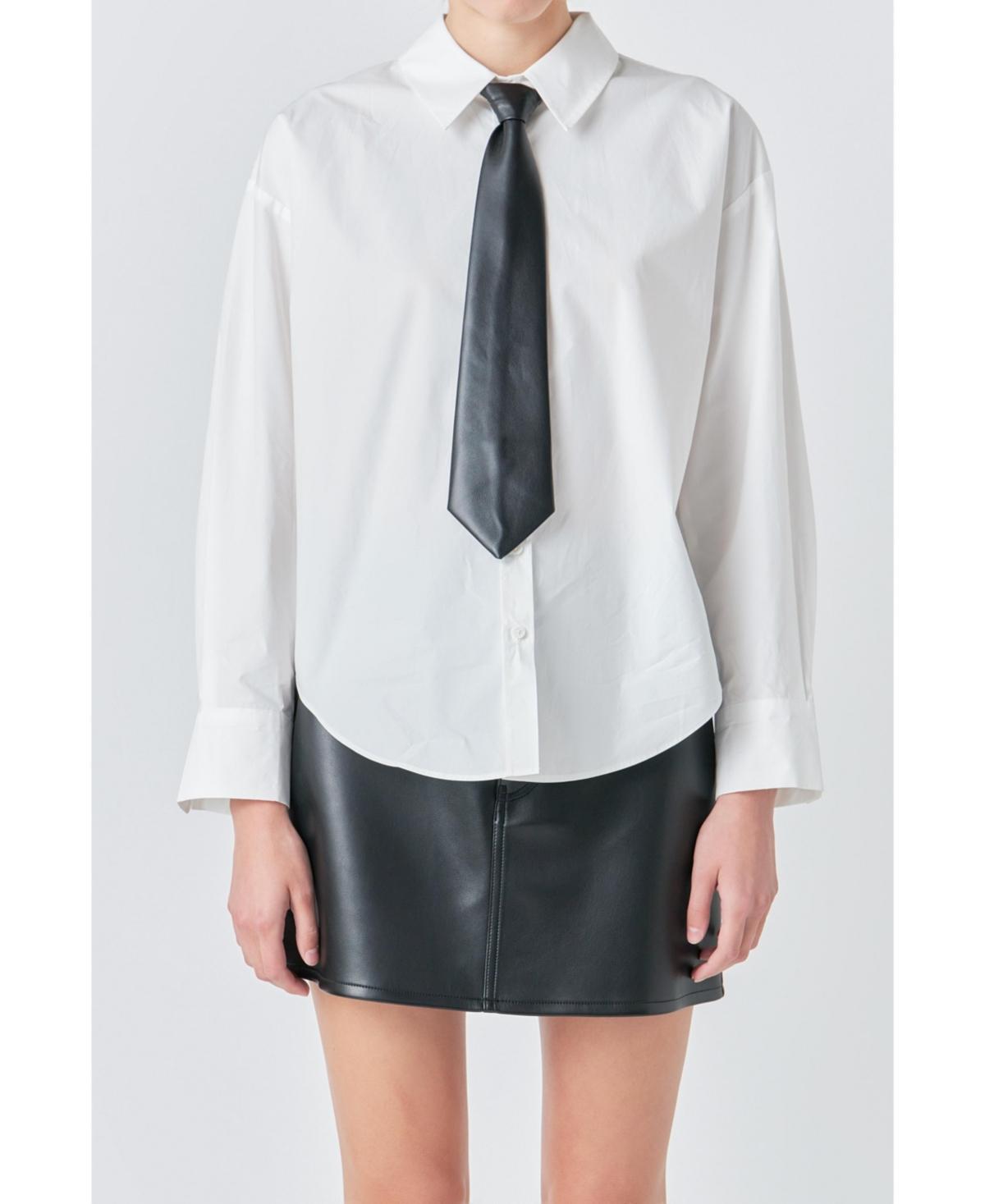 Grey Lab Womens Shirt with Faux Leather Necktie Product Image