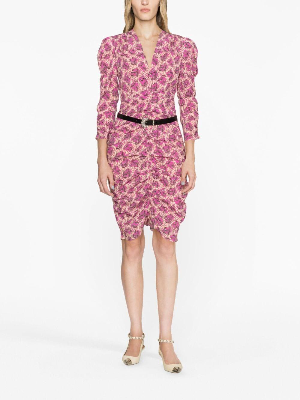 ISABEL MARANT Celina Print Silk Mini Dress In Fuchsia Product Image