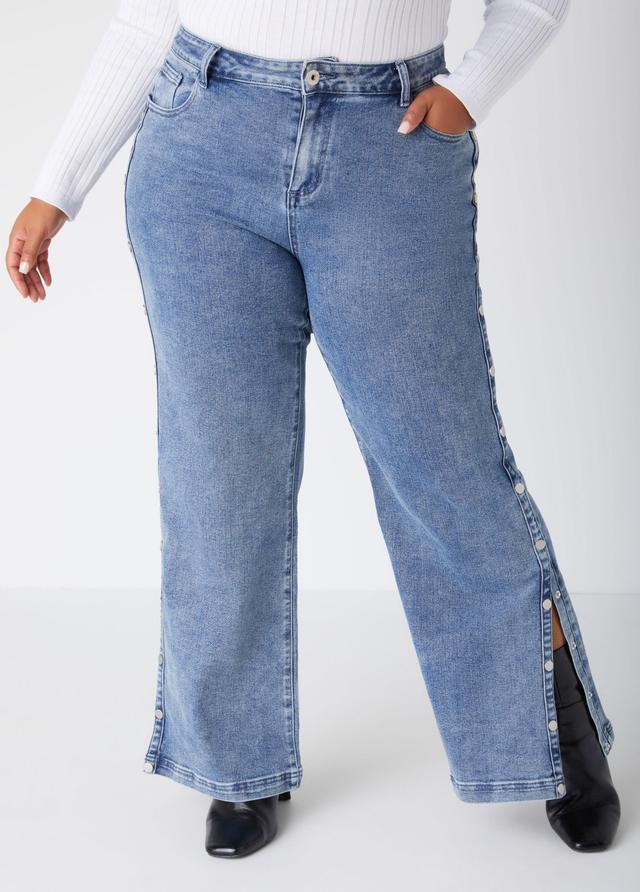 Plus Size Studded Wide Leg Jeans Ashley Stewart Product Image