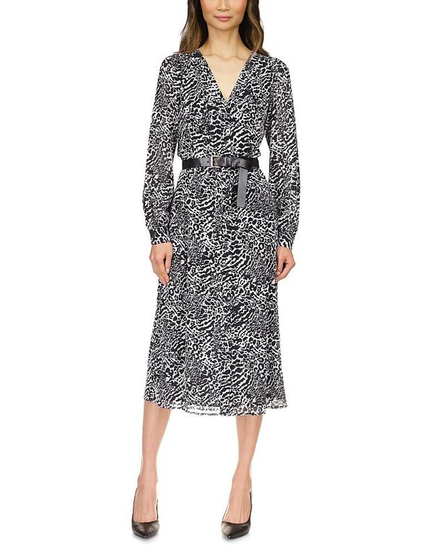 Womens Animal-Print Belted Midi-Shirtdress Product Image