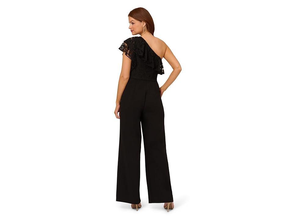 Adrianna Papell One Shoulder Ruffled Lace and Stretch Crepe Jumpsuit Women's Jumpsuit & Rompers One Piece Product Image