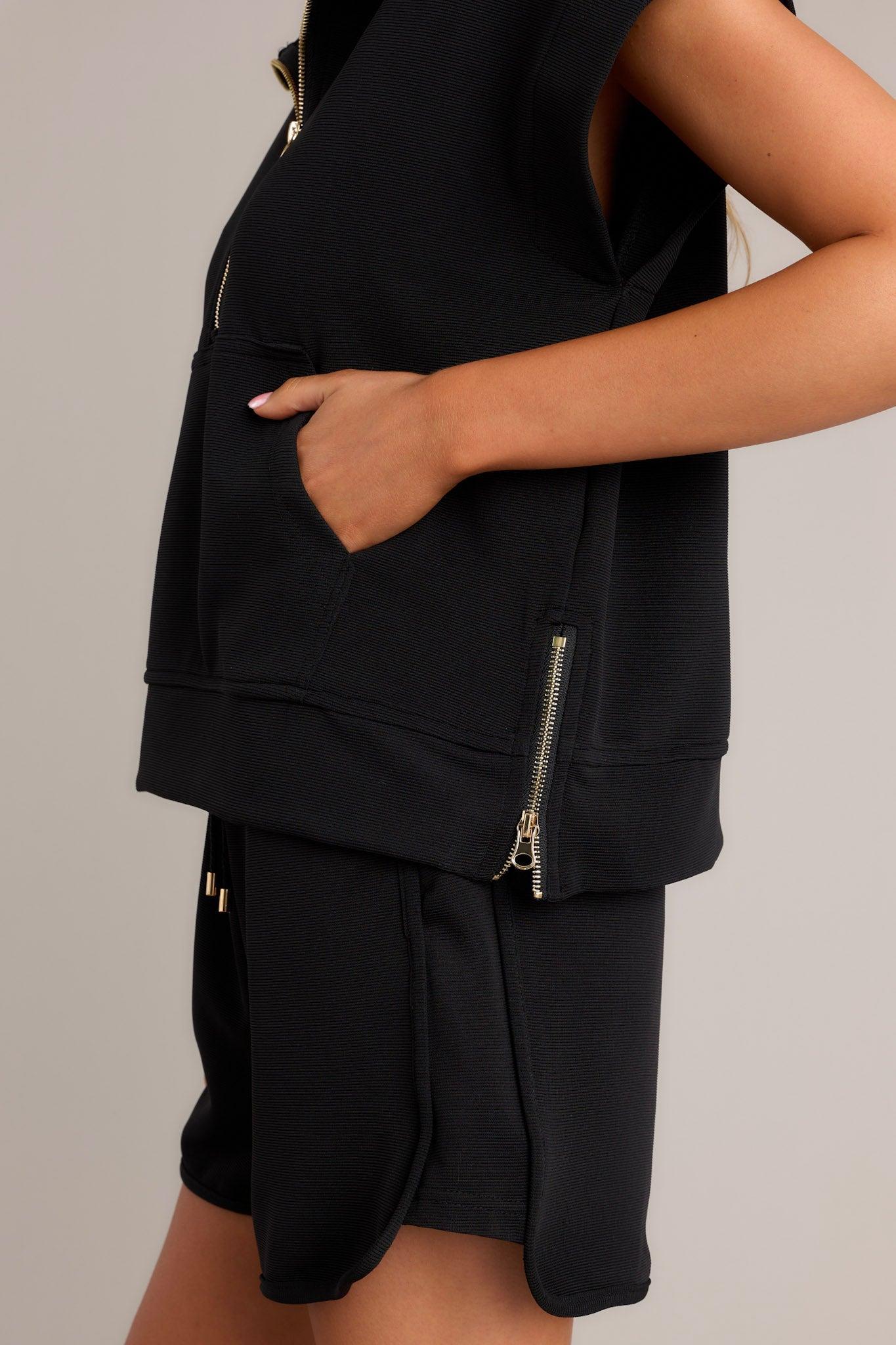 Sleek Street Black Half-Zip Short Sleeve Pullover Product Image