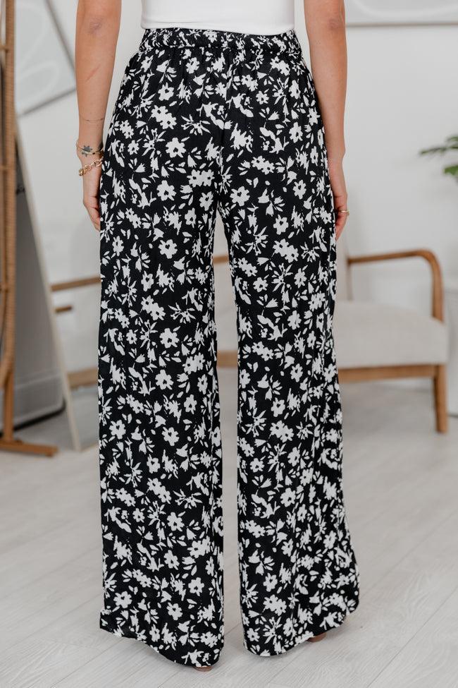 Unwinding In Paradise Black Floral Tie Waist Pants Product Image