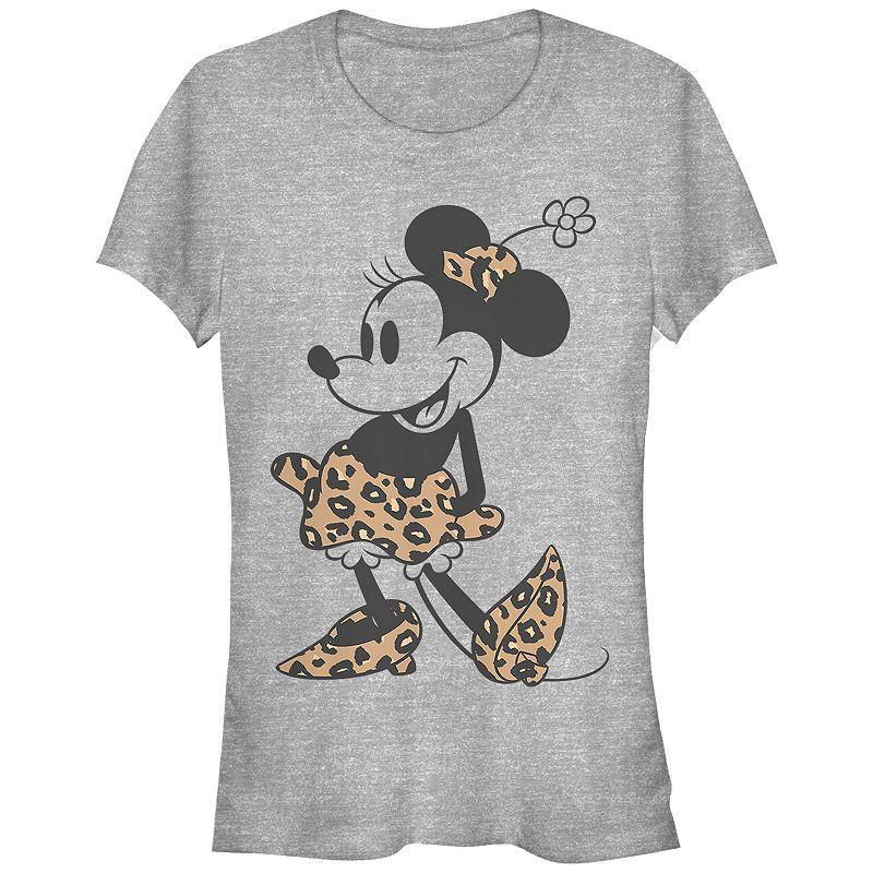 Disneys Minnie Mouse Juniors Cheetah Print Outfit Fitted Graphic Tee, Girls Athletic Grey Product Image