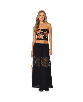 Women's Double Tie Lace Panel Maxi Skirt Product Image