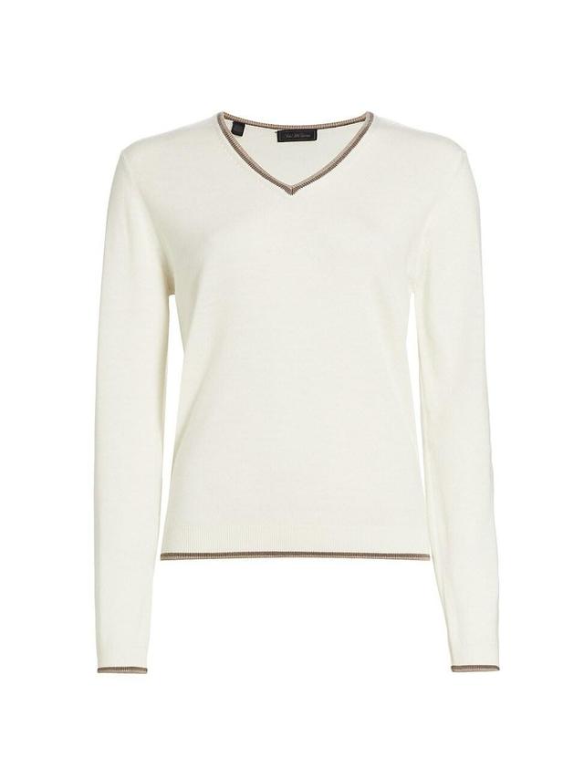 Womens Tipped Wool V-Neck Sweater Product Image