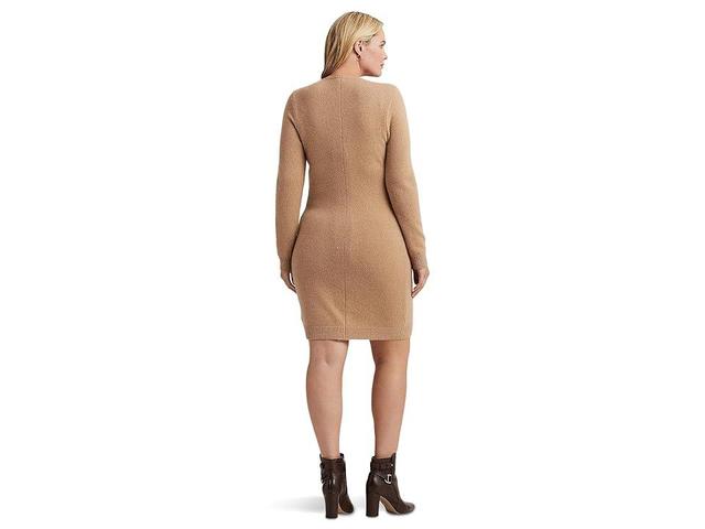 LAUREN Ralph Lauren Plus Size Faux Leather Trim Wool Cashmere Dress (Classic Camel) Women's Sweater Product Image