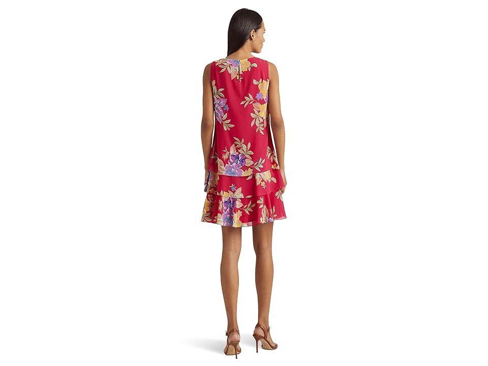 LAUREN Ralph Lauren Floral Georgette Shift Dress (Pink Multi) Women's Dress Product Image