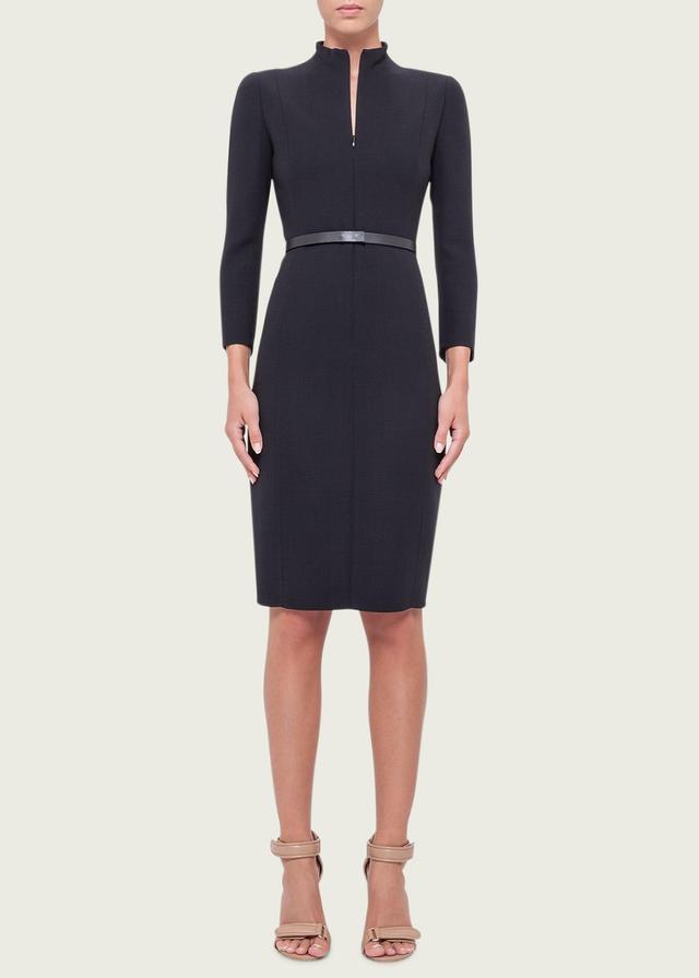 Akris Belted Long Sleeve Wool Blend Dress Product Image