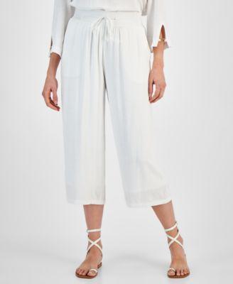 Women's Linen Blend Smocked-Waist Cropped Pants, Created for Macy's Product Image