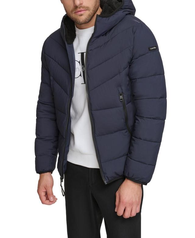 Calvin Klein Mens Chevron Stretch Jacket With Sherpa Lined Hood Product Image