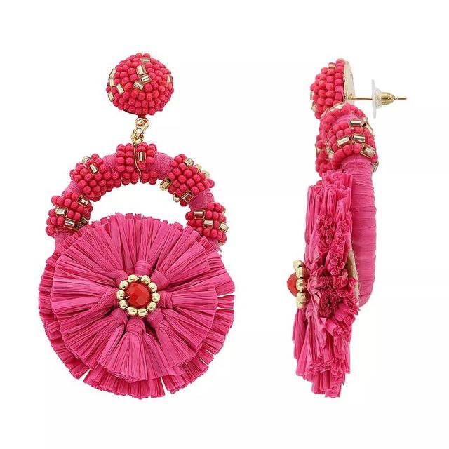 PANNEE BY PANACEA Gold Tone Pink Raffia Statement Earrings, Womens Product Image