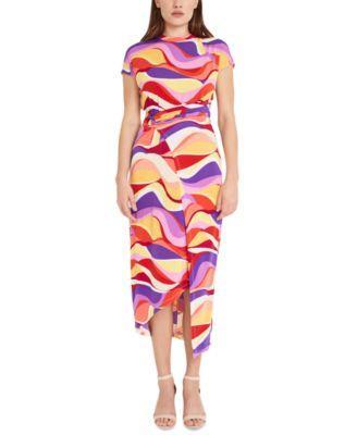 Women's Printed Faux-Wrap Midi Dress Product Image