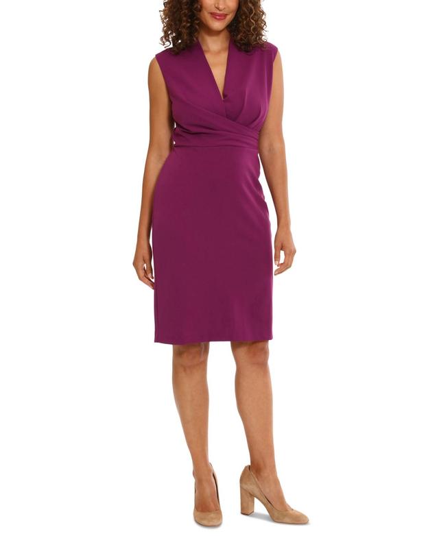 London Times Womens Sleeveless Shoulder-Pleat Sheath Dress Product Image