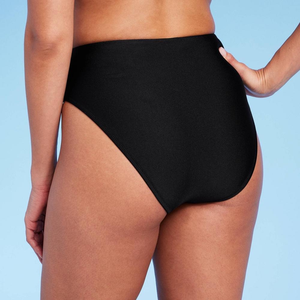 Womens High Waist High Leg Cheeky Bikini Bottom - Shade & Shore Black Shine M Product Image