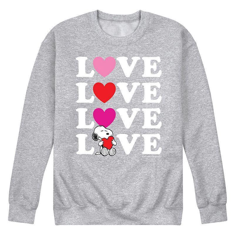 Mens Peanuts Snoopy Love Stacked Fleece Sweatshirt Grey Gray Product Image