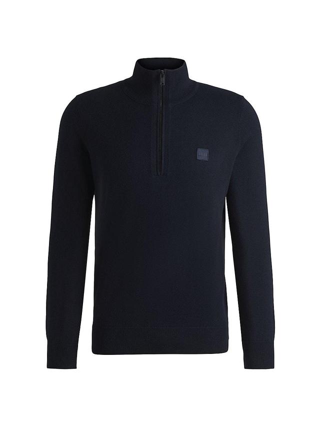 Mens Logo-Patch Zip-Neck Sweater in Cotton and Cashmere Product Image