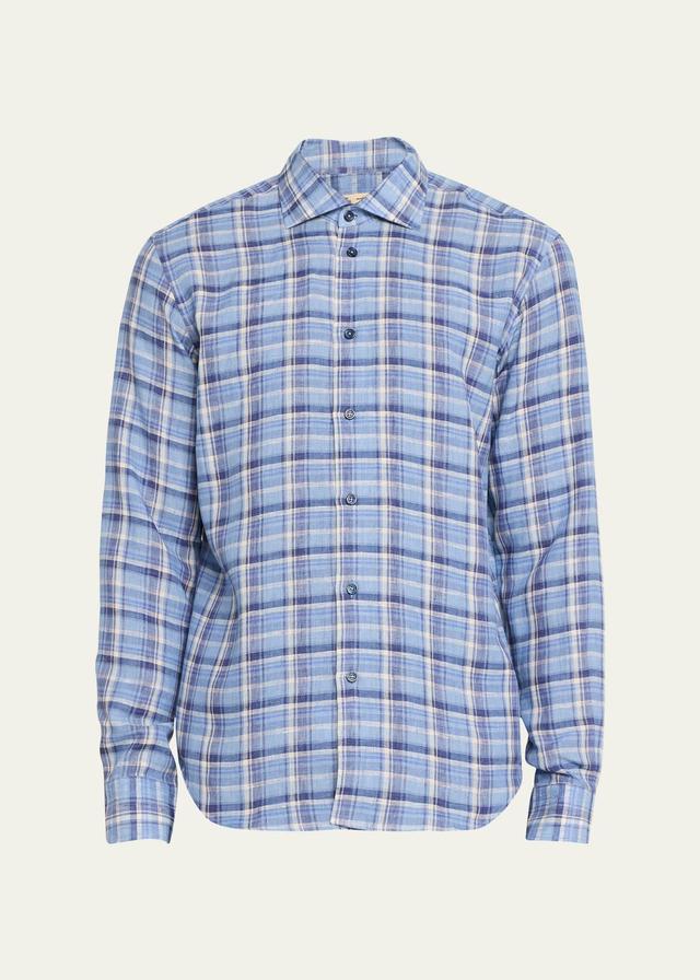 Mens Linen Plaid Sport Shirt Product Image