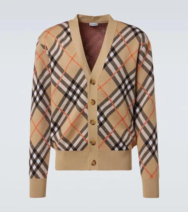 BURBERRY Check Wool-blend Cardigan In Brown Product Image