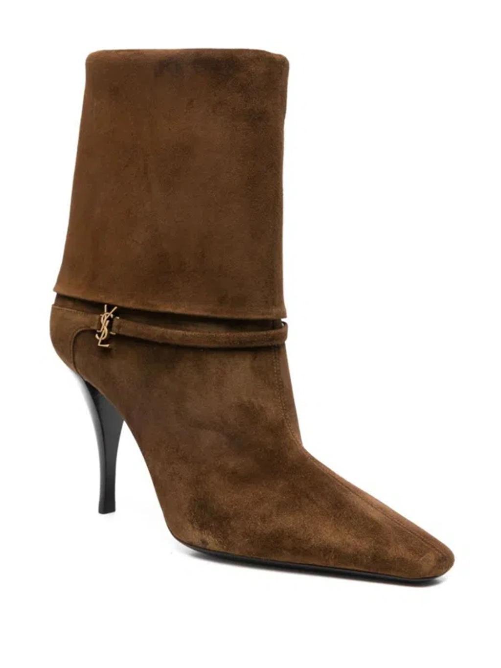 SAINT LAURENT Vicky 90 Suede Booties In Brown Product Image