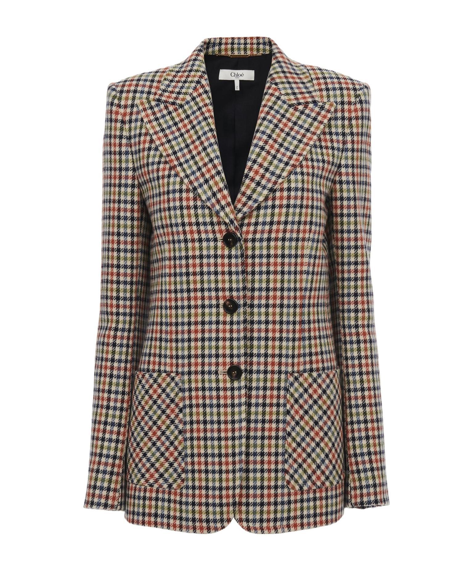 CHLOÉ Houndstooth Cotton Blazer In Multi Product Image