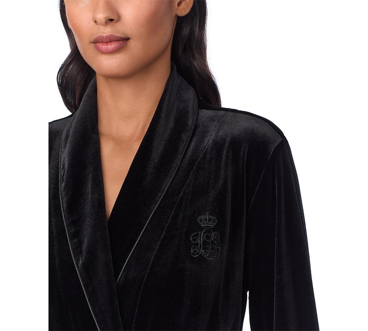 LAUREN RALPH LAUREN Crest Embroidered Robe In Black Product Image